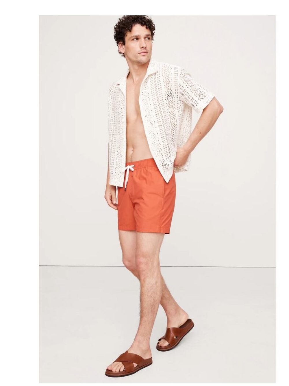 Banana Republic Mens 8" Orange Linen Drawstring Shorts